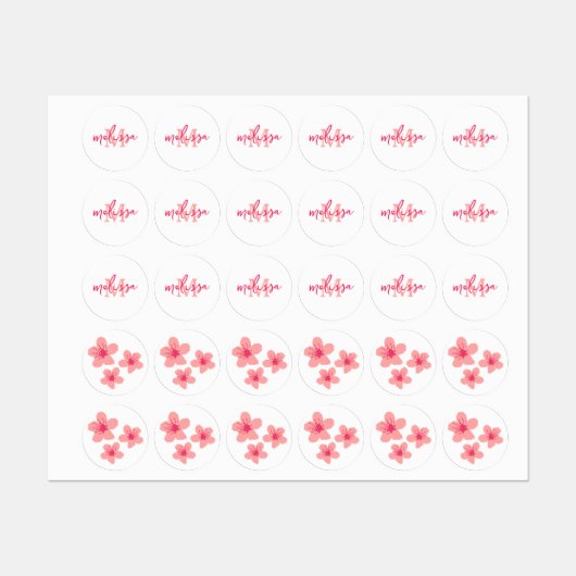 Gepersonaliseerd monogram Roze Sakura blauw tartan Labels (Vel)