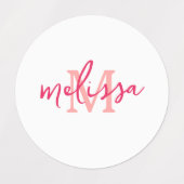 Gepersonaliseerd monogram Roze Sakura blauw tartan Labels (Design 1)