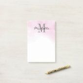 Gepersonaliseerd Monogram Roze Waterverf | Modern Post-it® Notes (Op bureau)