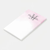 Gepersonaliseerd Monogram Roze Waterverf | Modern Post-it® Notes (Schuin)