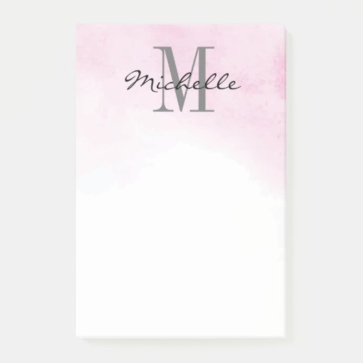 Gepersonaliseerd Monogram Roze Waterverf | Modern Post-it® Notes (Voorkant)