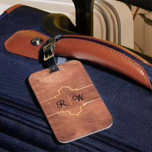 Gepersonaliseerd monogram rustiek koper bagagelabel