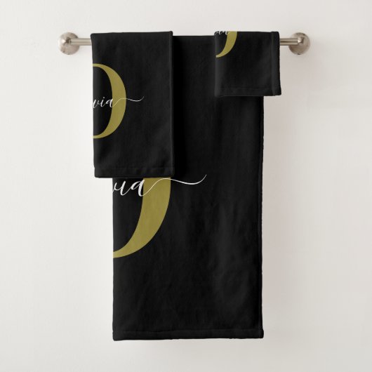 Gepersonaliseerd monogram Script Name Black White Bad Handdoek (Insitu)