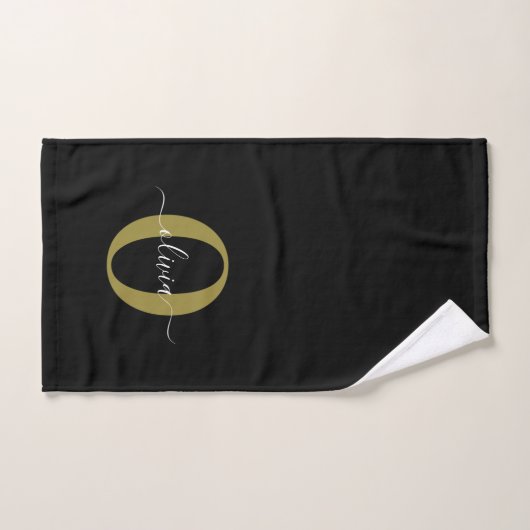 Gepersonaliseerd monogram Script Name Black White Bad Handdoek (Handdoek)