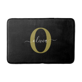 Gepersonaliseerd monogram Script Name Black White  Badmat