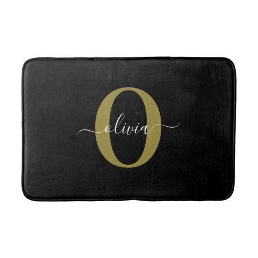 Gepersonaliseerd monogram Script Name Black White  Badmat (Voorkant)