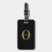Gepersonaliseerd monogram Script Name Black White  Bagagelabel (Voorkant verticaal)