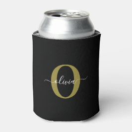 Gepersonaliseerd monogram Script Name Black White  Blikjeskoeler