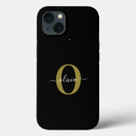 Gepersonaliseerd monogram Script Name Black White  iPhone 13 Hoesje