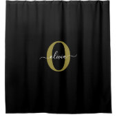 Gepersonaliseerd monogram Script Name Black White  Douchegordijn (Voorkant)