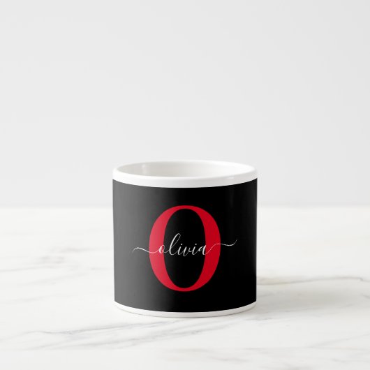 Gepersonaliseerd monogram Script Name Black White Espresso Kop (Voorkant)