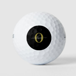 Gepersonaliseerd monogram Script Name Black White  Golfballen