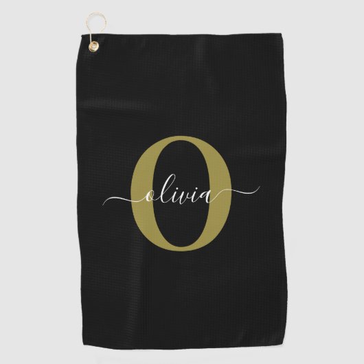 Gepersonaliseerd monogram Script Name Black White  Golfhanddoek (Voorkant)