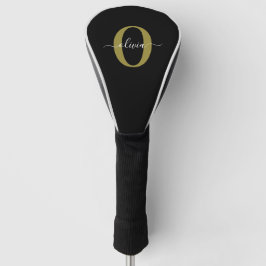 Gepersonaliseerd monogram Script Name Black White  Golfheadcover