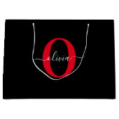 Gepersonaliseerd monogram Script Name Black White Groot Cadeauzakje (Voorkant)