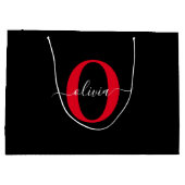 Gepersonaliseerd monogram Script Name Black White Groot Cadeauzakje (Achterkant)