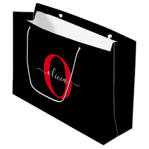 Gepersonaliseerd monogram Script Name Black White Groot Cadeauzakje