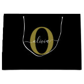 Gepersonaliseerd monogram Script Name Black White  Groot Cadeauzakje (Voorkant)