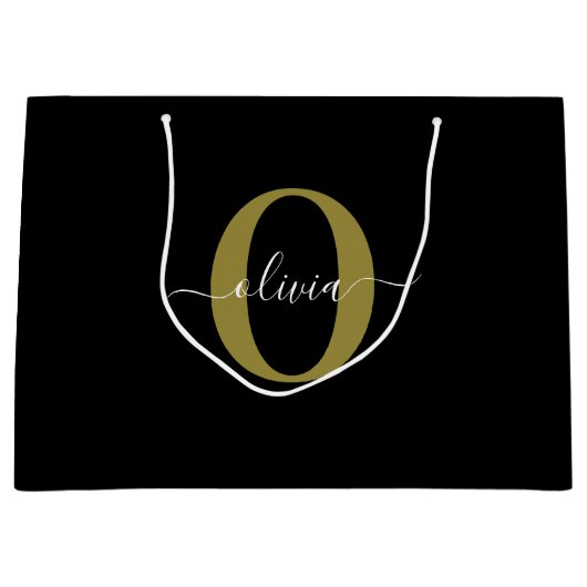 Gepersonaliseerd monogram Script Name Black White Groot Cadeauzakje (Voorkant)