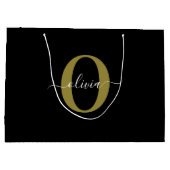 Gepersonaliseerd monogram Script Name Black White  Groot Cadeauzakje (Achterkant)