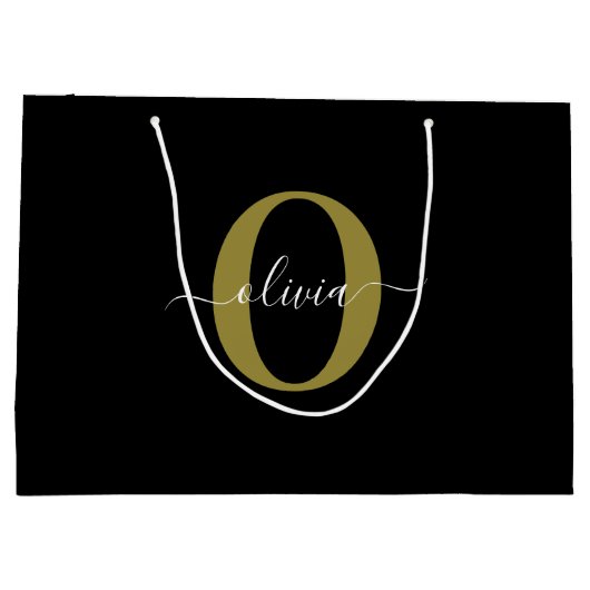 Gepersonaliseerd monogram Script Name Black White Groot Cadeauzakje (Achterkant)