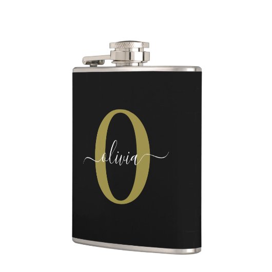 Gepersonaliseerd monogram Script Name Black White Heupfles (Links)