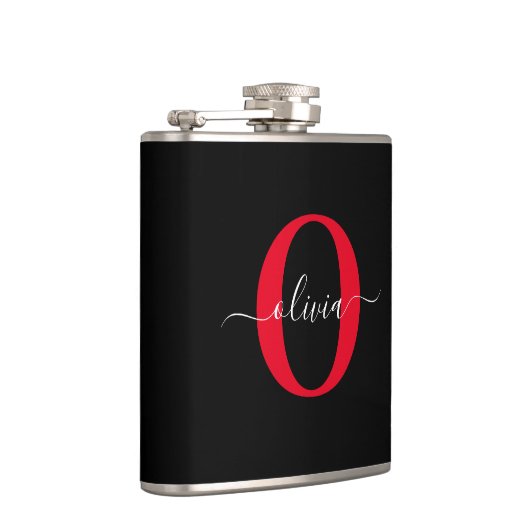 Gepersonaliseerd monogram Script Name Black White  Heupfles (Rechts)