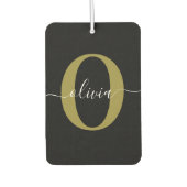 Gepersonaliseerd monogram Script Name Black White  Luchtverfrisser (Voorkant)