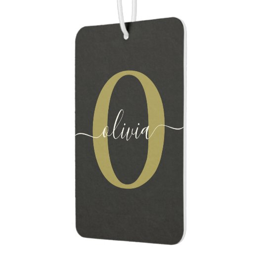 Gepersonaliseerd monogram Script Name Black White Luchtverfrisser (Links)