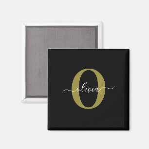 Gepersonaliseerd monogram Script Name Black White Magneet