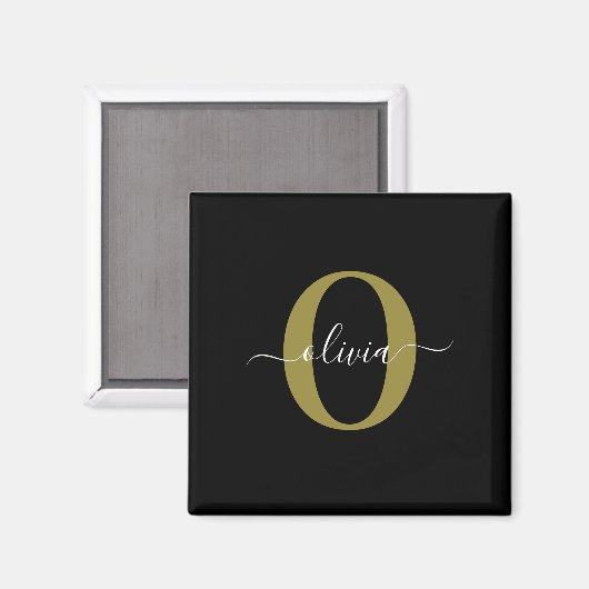 Gepersonaliseerd monogram Script Name Black White  Magneet (Voorkant / Achterkant)