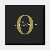 Gepersonaliseerd monogram Script Name Black White  Magneet (Voorkant)
