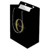 Gepersonaliseerd monogram Script Name Black White Medium Cadeauzakje (Achterkant Gekanteld)