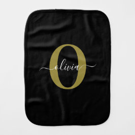 Gepersonaliseerd monogram Script Name Black White  Monddoekje