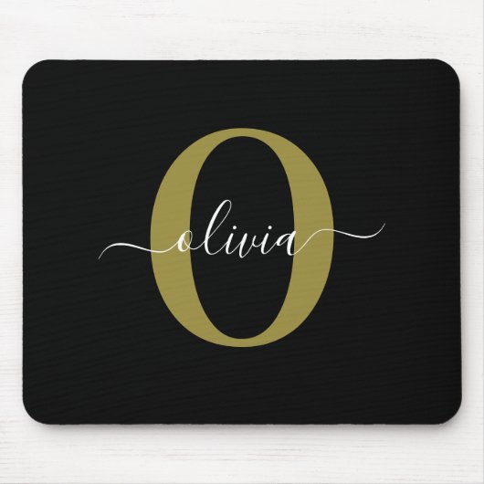 Gepersonaliseerd monogram Script Name Black White  Muismat (Voorkant)