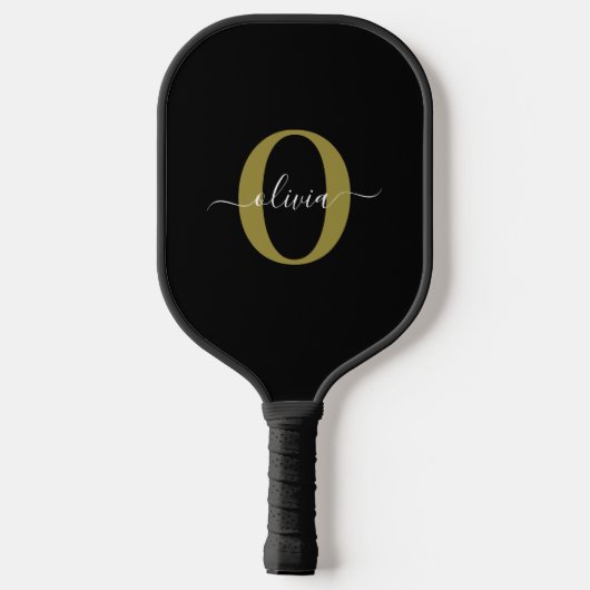Gepersonaliseerd monogram Script Name Black White Pickleball Paddle (Achterkant)