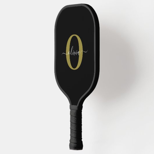 Gepersonaliseerd monogram Script Name Black White Pickleball Paddle (Links)