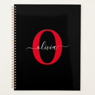 Gepersonaliseerd monogram Script Name Black White  Planner