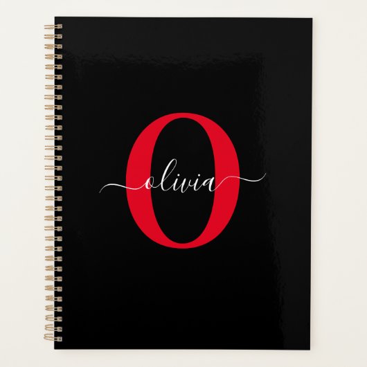 Gepersonaliseerd monogram Script Name Black White Planner (Voorkant)