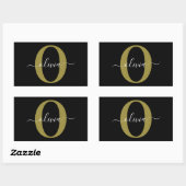 Gepersonaliseerd monogram Script Name Black White Rechthoekige Sticker (Vel)