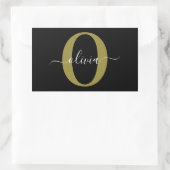Gepersonaliseerd monogram Script Name Black White Rechthoekige Sticker (Tas)