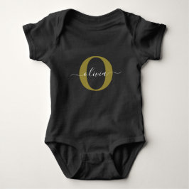 Gepersonaliseerd monogram Script Name Black White  Romper