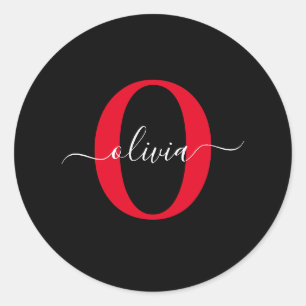 Gepersonaliseerd monogram Script Name Black White Ronde Sticker