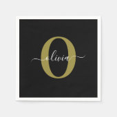 Gepersonaliseerd monogram Script Name Black White  Servet (Voorkant)