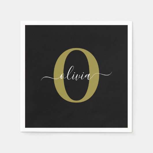 Gepersonaliseerd monogram Script Name Black White  Servet (Voorkant)