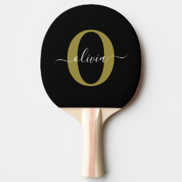 Gepersonaliseerd monogram Script Name Black White  Tafeltennisbatje
