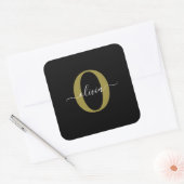 Gepersonaliseerd monogram Script Name Black White  Vierkante Sticker (Envelop)