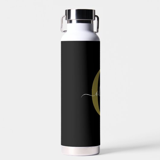 Gepersonaliseerd monogram Script Name Black White Waterfles (Voorkant)