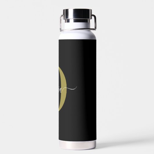 Gepersonaliseerd monogram Script Name Black White Waterfles (Achterkant)