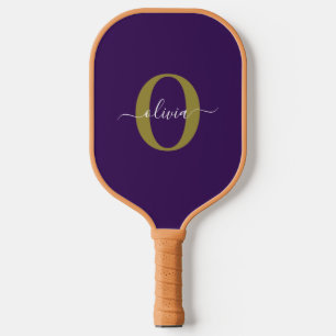 Gepersonaliseerd Monogram Script Name Paars White Pickleball Paddle
